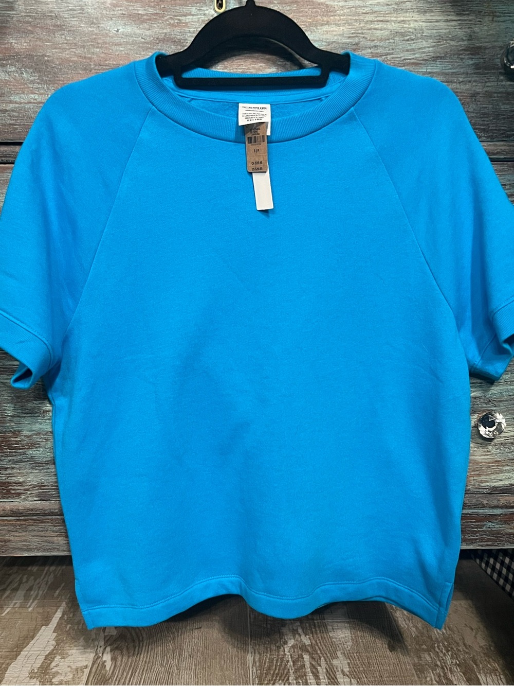 NEW💗PINK VS Vibrant Blue Short Sleeve Slouchy fit Fleece Sweatshirt Sz-SMALL